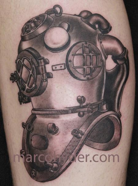 Tattoos - Black and grey dive helmet - 66227